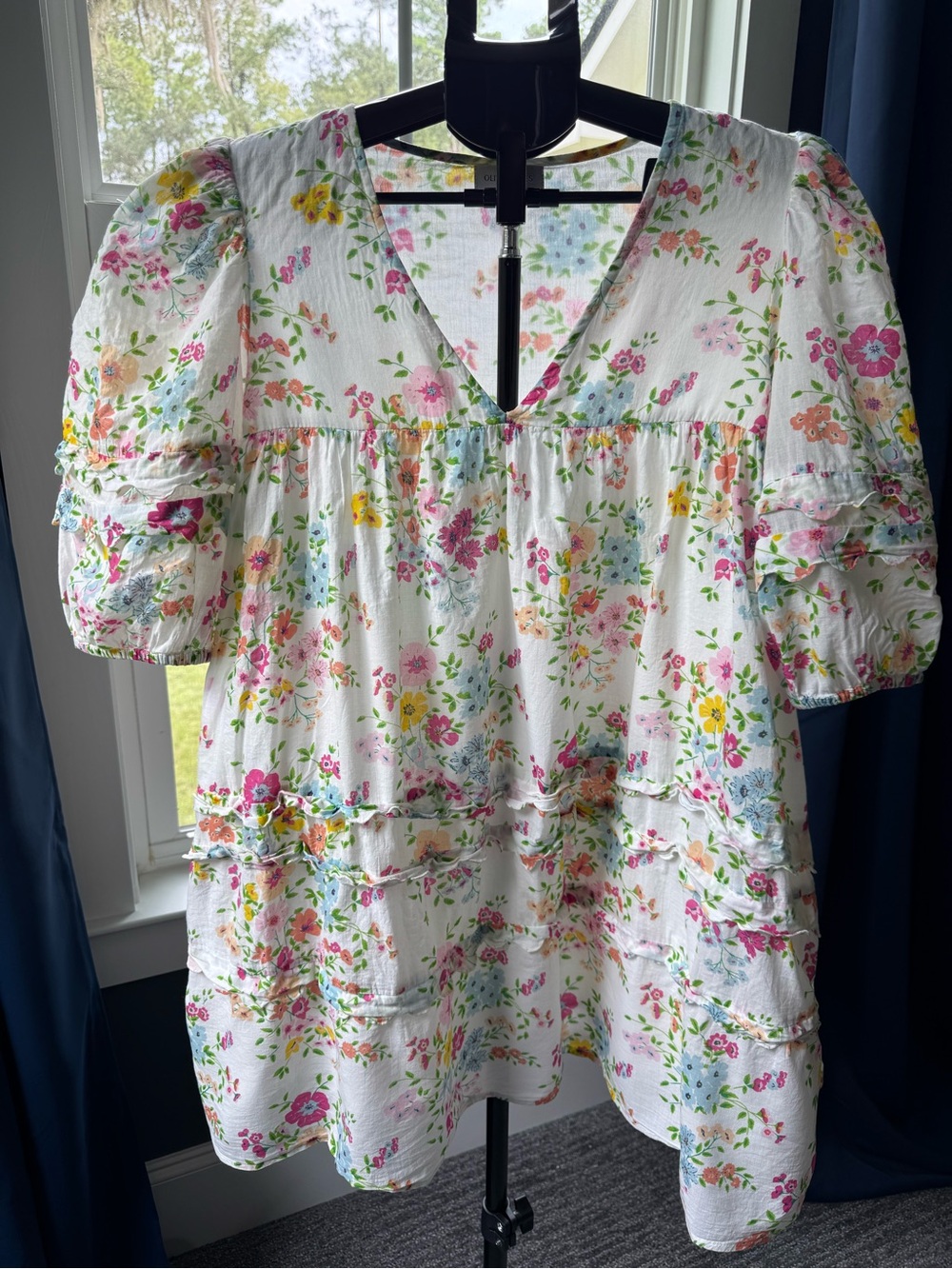 Olivia James The Label Gracie Dress Babydoll Mini Dress Puff Sleeves Cotton